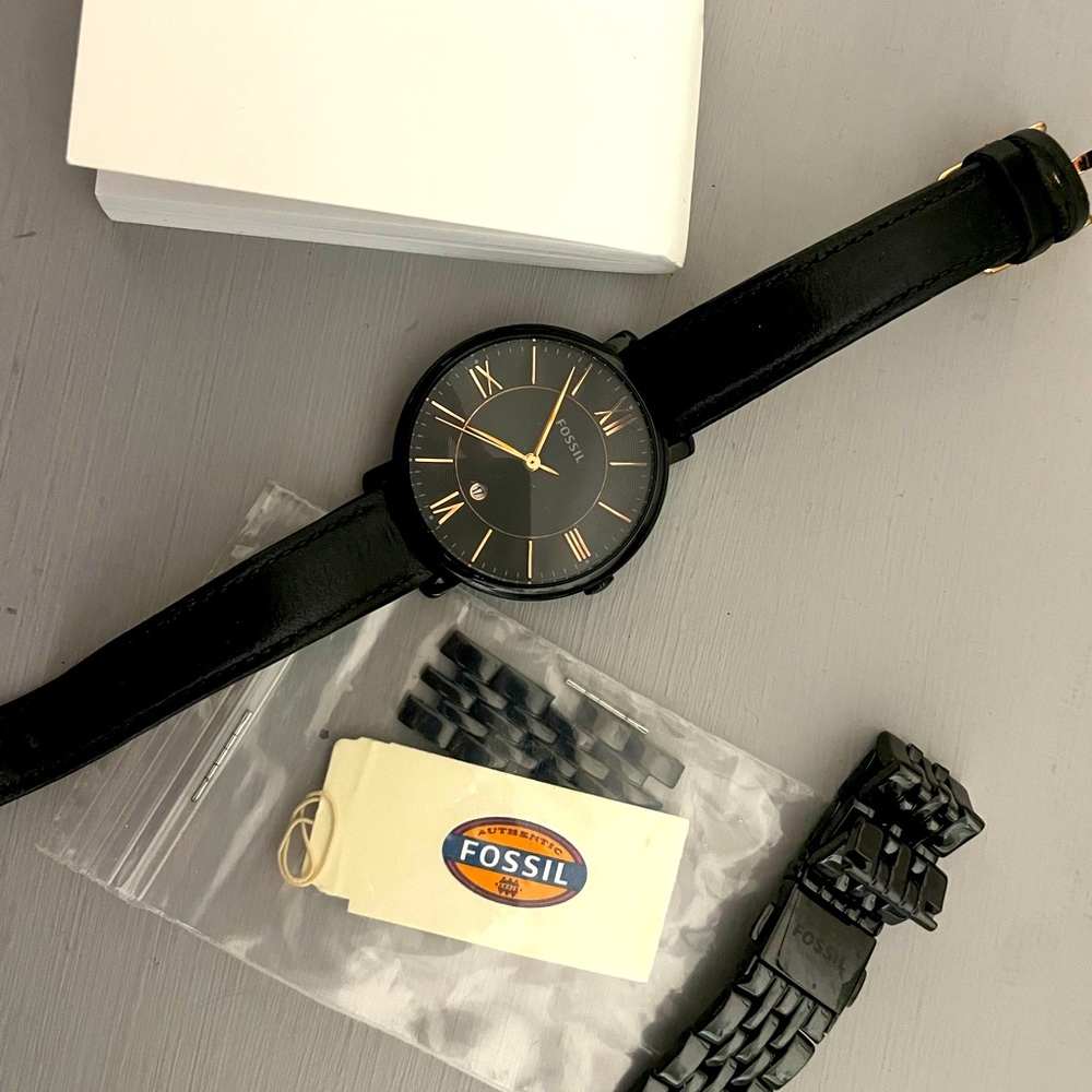 Fossil black and rose gold watch